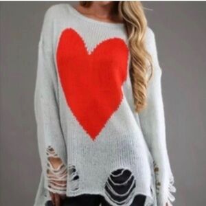 Wildfox Distressed Red Heart Sweater